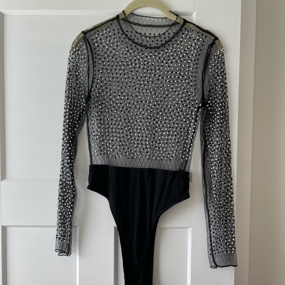 Mesh rhinestone body suit